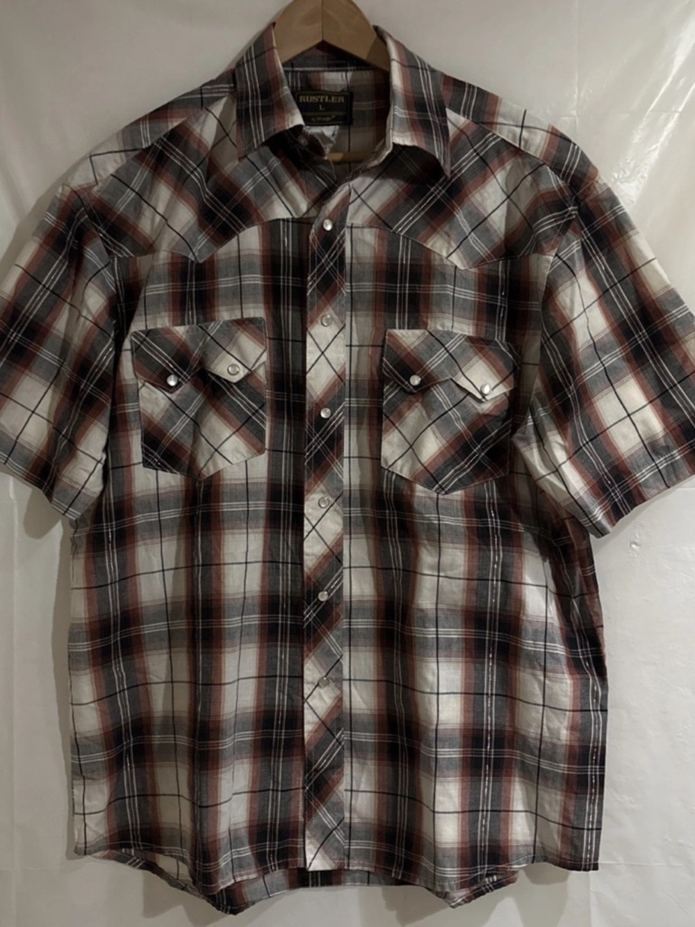 Wrangler Shirt Mens L Vtg Plaid Sawtooth Western Pearl Snap Rodeo Ranch Cowboy